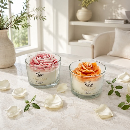 CAM KASEDE SOYA WAX ÇİÇEK MUM